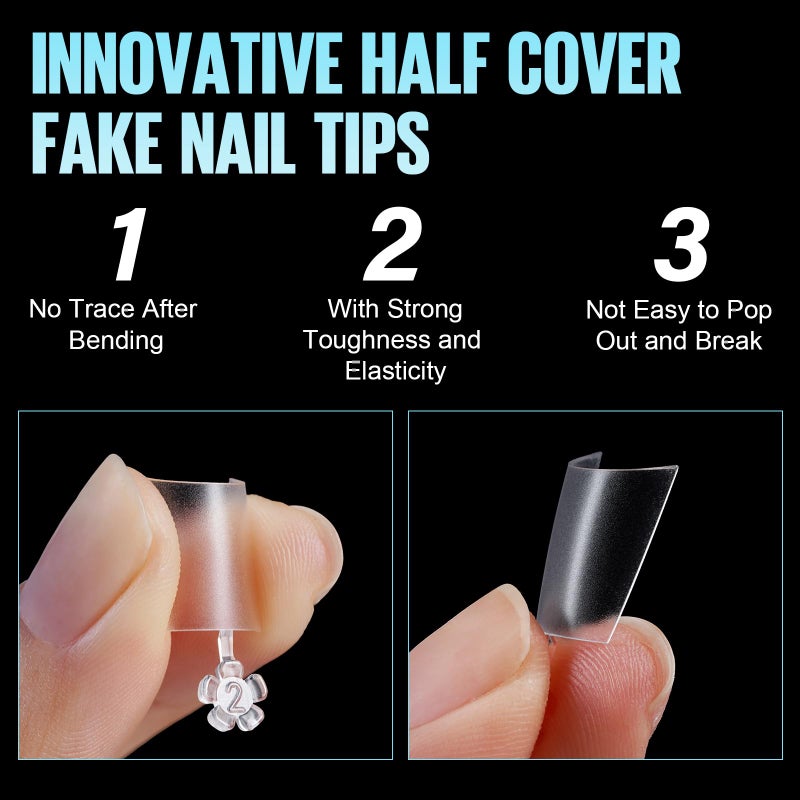 TOMICCA نصائح أظافر تومايكا القصيرة على شكل تابوت، نصائح أظافر أكريليك نصف تغطية تابوت 240 قطعة، بدون منحنى C جل مطفي كامل قصير، نصائح تمديد الأظافر للمبتدئين والمحترفين 12 حجمًا - Image 4