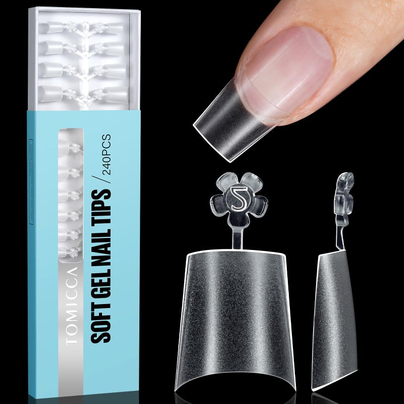 TOMICCA نصائح أظافر تومايكا القصيرة على شكل تابوت، نصائح أظافر أكريليك نصف تغطية تابوت 240 قطعة، بدون منحنى C جل مطفي كامل قصير، نصائح تمديد الأظافر للمبتدئين والمحترفين 12 حجمًا - Image 1