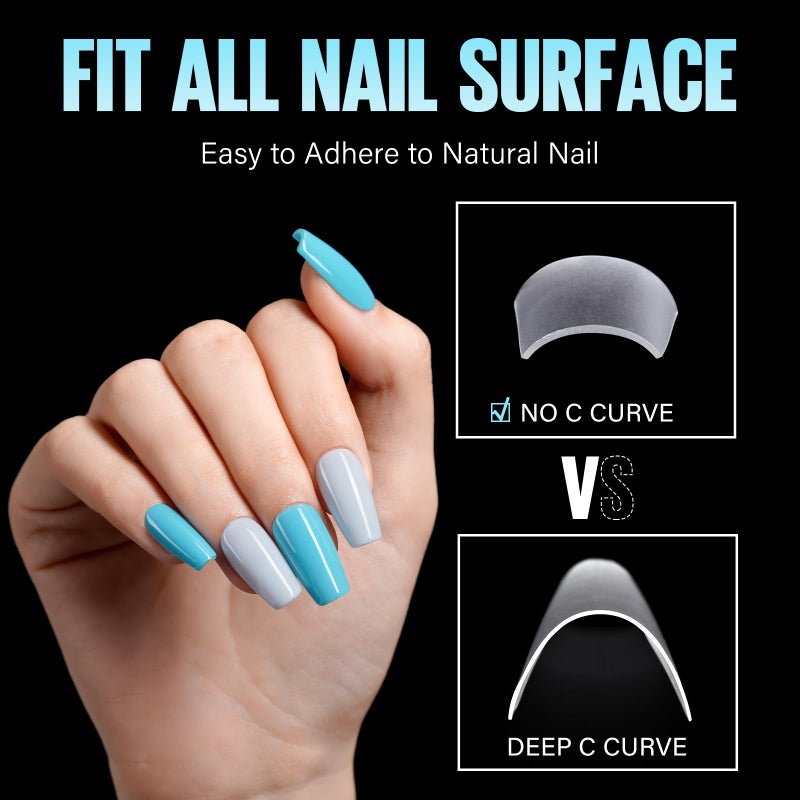 TOMICCA نصائح أظافر تومايكا القصيرة على شكل تابوت، نصائح أظافر أكريليك نصف تغطية تابوت 240 قطعة، بدون منحنى C جل مطفي كامل قصير، نصائح تمديد الأظافر للمبتدئين والمحترفين 12 حجمًا - Image 2