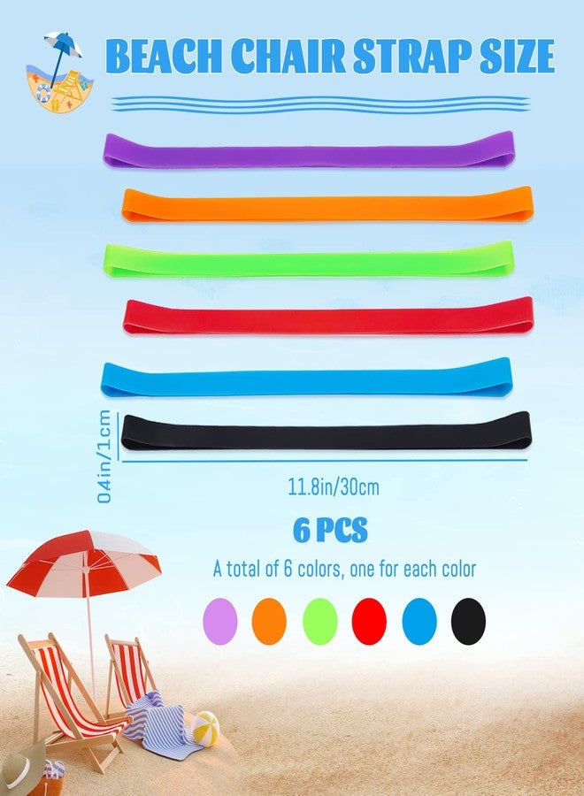 Roucerlin 6 Pack Towel Bands for Beach Chair, Windproof Rubber Beach Towel Clips Bands, Stretchable Colorful Chair Silicone Holder for Swimming Pool Cruise (6 Color) - Image 2