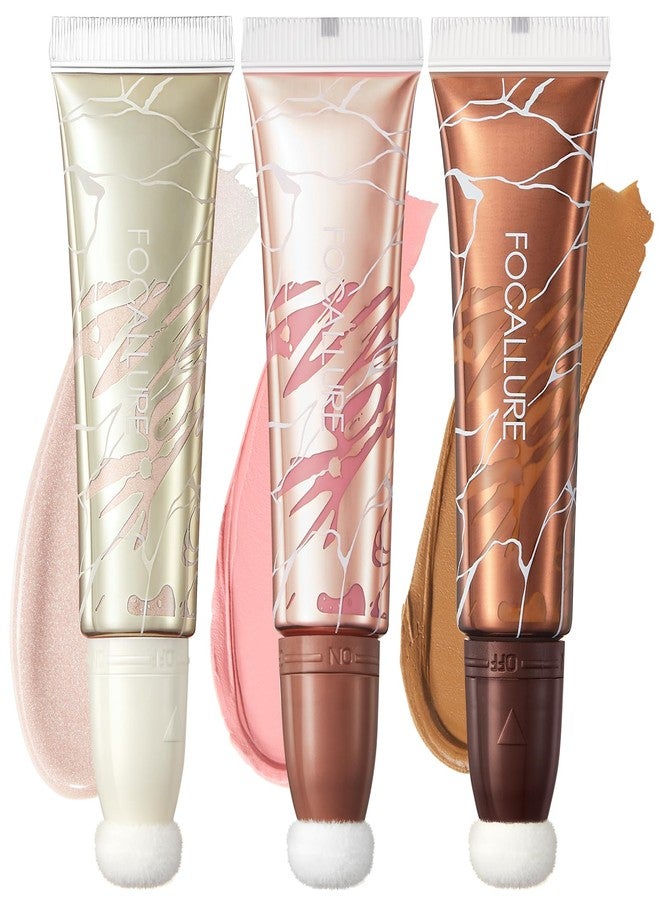 FOCALLURE 3 PCS Liquid Contour Stick,Moisturizing Highlighter,Blush and Bronzer,Silky Cream Contouring Pen with Soft Cushion Applicator,Long Lasting Face Illuminator Makeup,Daisy Chain - Image 1