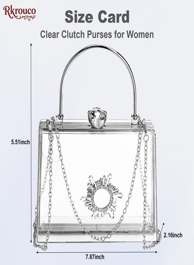 Rkrouco Women's Clear Purse Acrylic Clear Clutch Bag, Shoulder Handbag With Removable Chain-Silver - Image 4