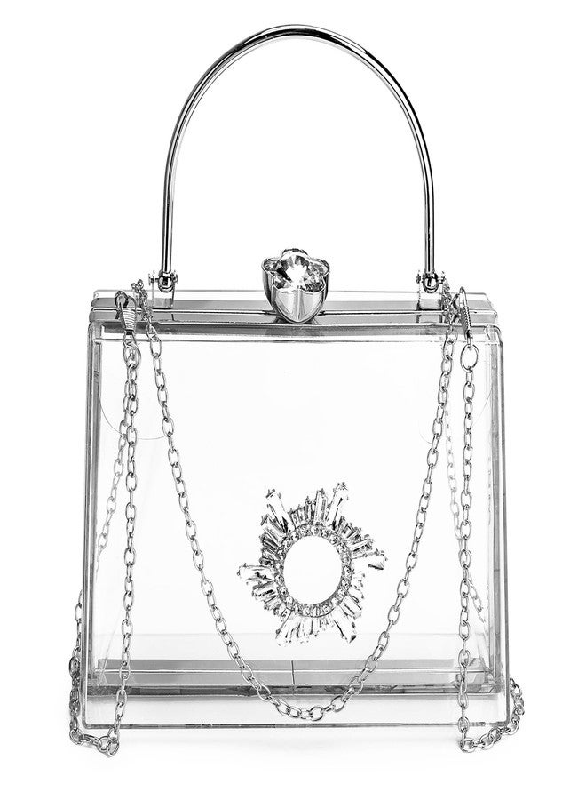 Rkrouco Women's Clear Purse Acrylic Clear Clutch Bag, Shoulder Handbag With Removable Chain-Silver - Image 1