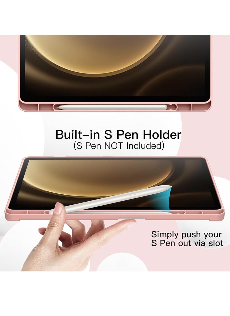 JAJEEK "2024 Case for Samsung Galaxy Tab S9 FE+ / S9 FE Plus 12.4-Inch – Soft TPU Tri-Fold Stand Protective Cover with S Pen Holder, S Pen Charging Support, Auto Wake/Sleep (Rose Gold)" - Image 3