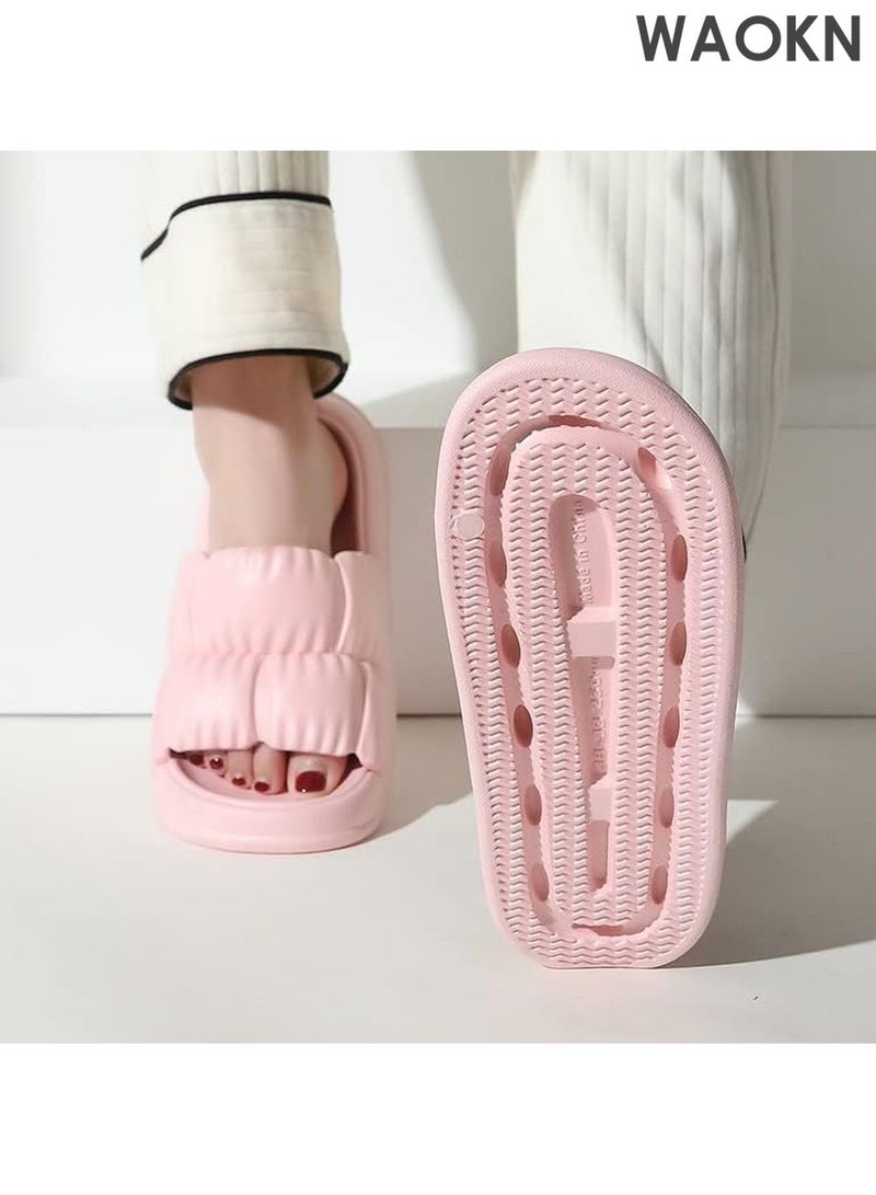 WAOKN Women Home Shoes Thick Platform Slipper Summer Beach Flip Flops EVA Soft Sole Flat Mute Non-Slip Slides Sandal Soft Shower Slippers Open Toe Spa Bath Pool Gym House Sandals for Indoor & Outdoor Casual Indoor Bathroom Home Non-slip Shoes (Color :Pink Size :40-41，Inner length：250mm) - Image 5