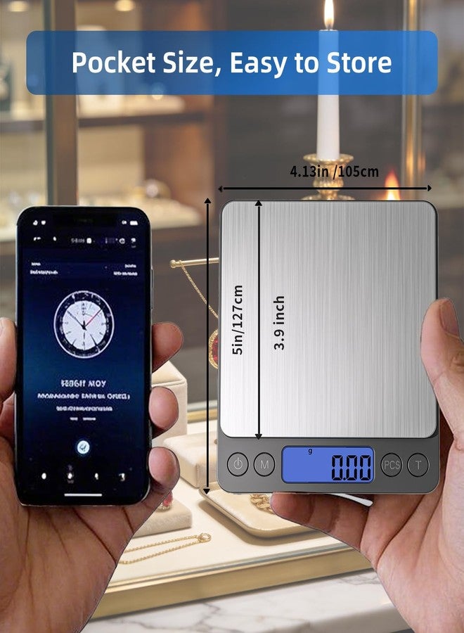 YONCON Digital Gram Scale, 500g/0.01g Accuracy, Small Size Kitchen Food Scale with 9 Units, Mini Jewelry Scale for Gold, Coins, Coffee, Powder, Includes 2 AAA Batteries and 2 Trays (Black) - Image 3