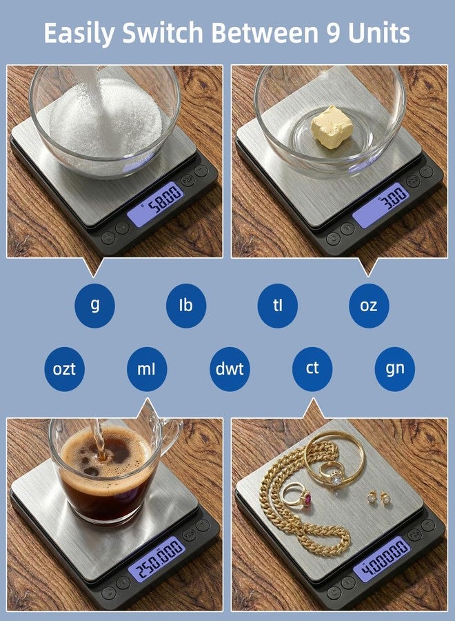 YONCON Digital Gram Scale, 500g/0.01g Accuracy, Small Size Kitchen Food Scale with 9 Units, Mini Jewelry Scale for Gold, Coins, Coffee, Powder, Includes 2 AAA Batteries and 2 Trays (Black) - Image 4