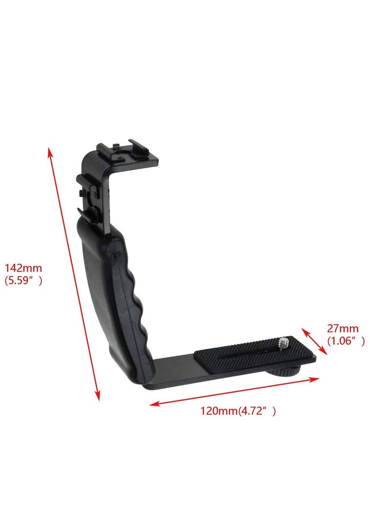 Camera L Bracket Mount,  Video Grip L-Bracket with Cold Shoe Mount 1/4'' Tripod Screw Heavy Duty Padded Hand Grip for DSLR Camera Camcorder - Image 2