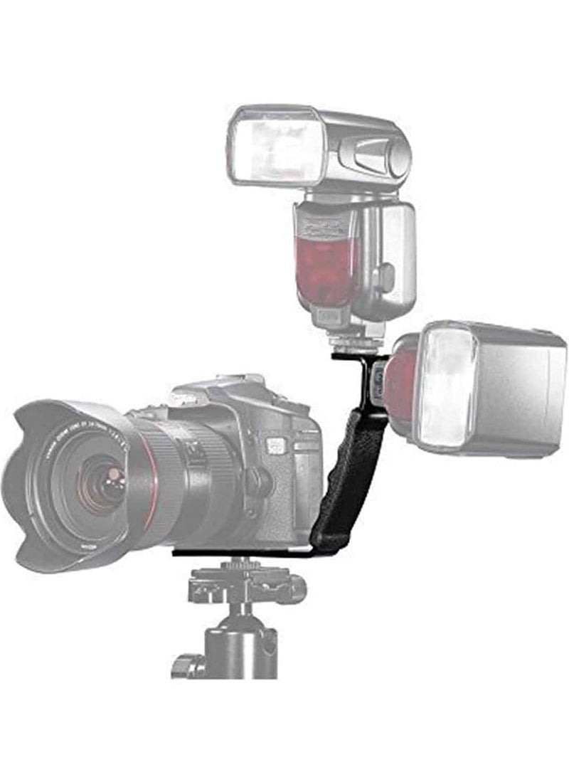 Camera L Bracket Mount,  Video Grip L-Bracket with Cold Shoe Mount 1/4'' Tripod Screw Heavy Duty Padded Hand Grip for DSLR Camera Camcorder - Image 1