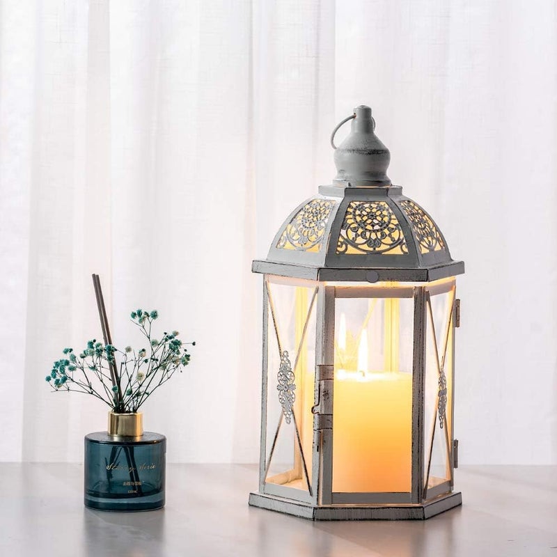 DECORKEY Lantern Decorative Indoor  Outdoor 145 Candle Lantern Farmhouse Home Decor Hexagon Vintage Hanging Metal Candle Holder for Front Porch Shelf Patio Wedding Party Christmas Decorations