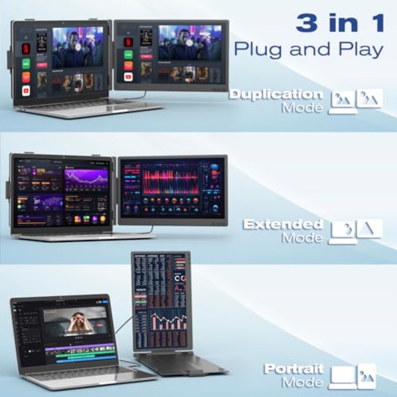 موسع شاشة الكمبيوتر المحمول للألعاب: شاشة FHD 300nit IPS رفيعة للغاية مع 226 دوارة، USB-C/HDMI، شاشة ثانية محمولة لـ Switch/PS5، 0.88 كجم، أسود - Image 4