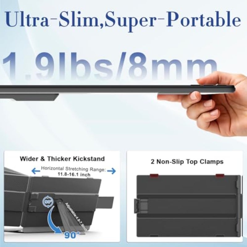 موسع شاشة الكمبيوتر المحمول للألعاب: شاشة FHD 300nit IPS رفيعة للغاية مع 226 دوارة، USB-C/HDMI، شاشة ثانية محمولة لـ Switch/PS5، 0.88 كجم، أسود - Image 3