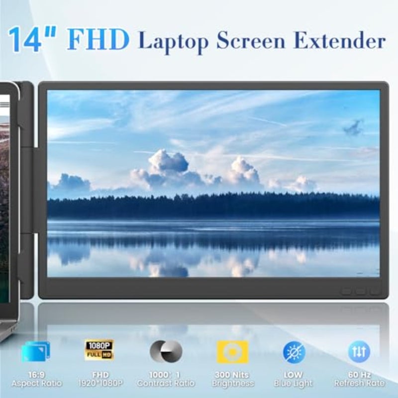 موسع شاشة الكمبيوتر المحمول للألعاب: شاشة FHD 300nit IPS رفيعة للغاية مع 226 دوارة، USB-C/HDMI، شاشة ثانية محمولة لـ Switch/PS5، 0.88 كجم، أسود - Image 2