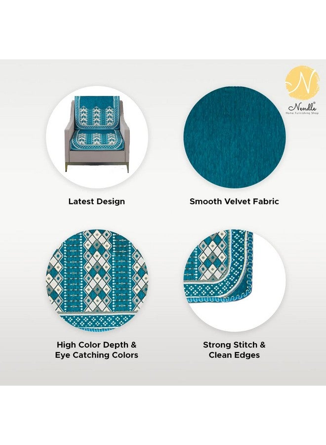 Nendle Luxurious Abstract Design Sofa Cover 3 Seater Velvet| 3 Seater Sofa Cover for Living Room, Drawing Room and Hall (Pack of 2, Sky Blue) - Image 3