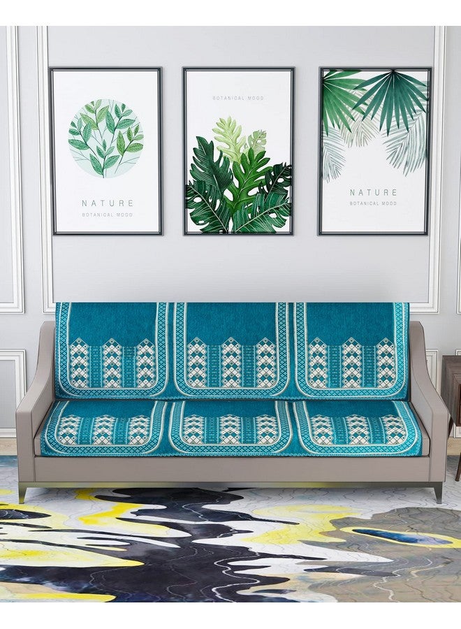 Nendle Luxurious Abstract Design Sofa Cover 3 Seater Velvet| 3 Seater Sofa Cover for Living Room, Drawing Room and Hall (Pack of 2, Sky Blue) - Image 1