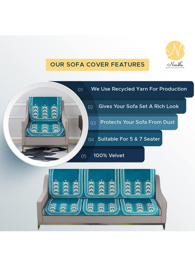 Nendle Luxurious Abstract Design Sofa Cover 3 Seater Velvet| 3 Seater Sofa Cover for Living Room, Drawing Room and Hall (Pack of 2, Sky Blue) - Image 4