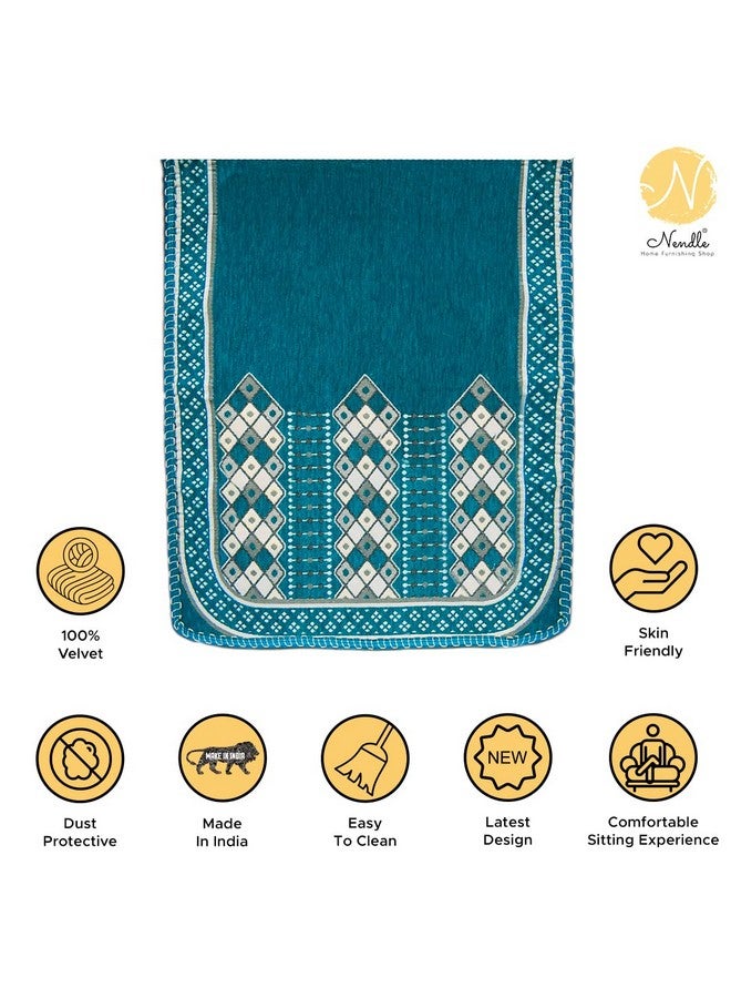 Nendle Luxurious Abstract Design Sofa Cover 3 Seater Velvet| 3 Seater Sofa Cover for Living Room, Drawing Room and Hall (Pack of 2, Sky Blue) - Image 2