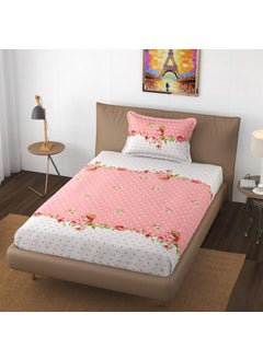Filymore Filymore Pink FLW Design 240 TC Single Bed Sheet with 1 Pillow Covers Vibrant Floral Print 100 Microfiber Pink Color Small Size Bedspread 90x60 inches 