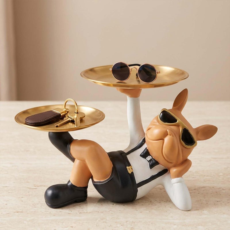 Bianco Polyresin Bulldog Storage Tray Stand 25Cm | Dual Serving Decorative Sculpture | Dog Figurine Tray Stand | Luxurious Multipurpose Dog Statue for Home Decor, Office, Bar, Side Table, Gift (GH35) - Image 2