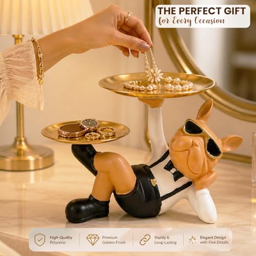 Bianco Polyresin Bulldog Storage Tray Stand 25Cm | Dual Serving Decorative Sculpture | Dog Figurine Tray Stand | Luxurious Multipurpose Dog Statue for Home Decor, Office, Bar, Side Table, Gift (GH35) - Image 5