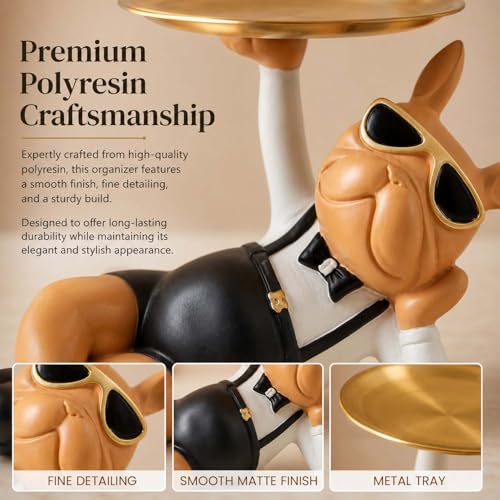 Bianco Polyresin Bulldog Storage Tray Stand 25Cm | Dual Serving Decorative Sculpture | Dog Figurine Tray Stand | Luxurious Multipurpose Dog Statue for Home Decor, Office, Bar, Side Table, Gift (GH35) - Image 4