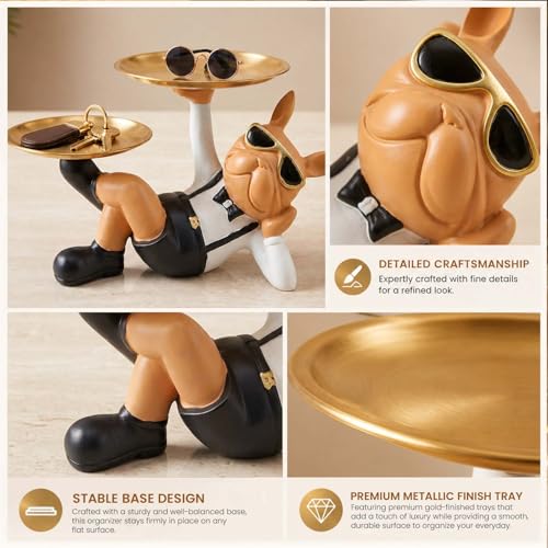 Bianco Polyresin Bulldog Storage Tray Stand 25Cm | Dual Serving Decorative Sculpture | Dog Figurine Tray Stand | Luxurious Multipurpose Dog Statue for Home Decor, Office, Bar, Side Table, Gift (GH35) - Image 3