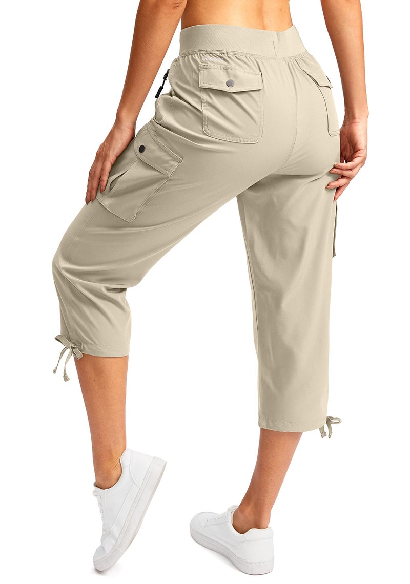Soothfeel Women's Cargo Capris Pants with 6 Pockets Lightweight Quick Dry Travel Hiking Summer Pants for Women Casual (Khaki, L) - Image 1