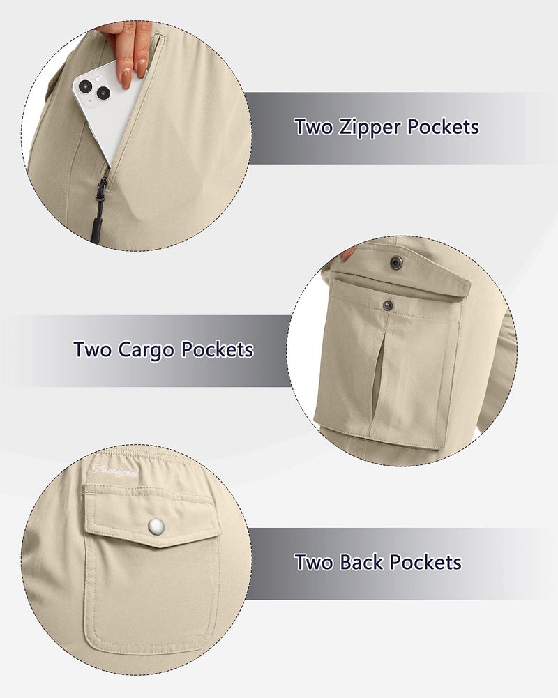 Soothfeel Women's Cargo Capris Pants with 6 Pockets Lightweight Quick Dry Travel Hiking Summer Pants for Women Casual (Khaki, L) - Image 4