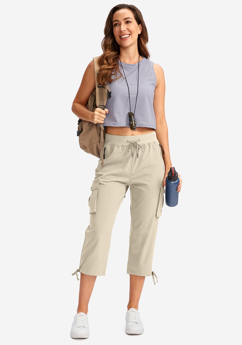 Soothfeel Women's Cargo Capris Pants with 6 Pockets Lightweight Quick Dry Travel Hiking Summer Pants for Women Casual (Khaki, L) - Image 5
