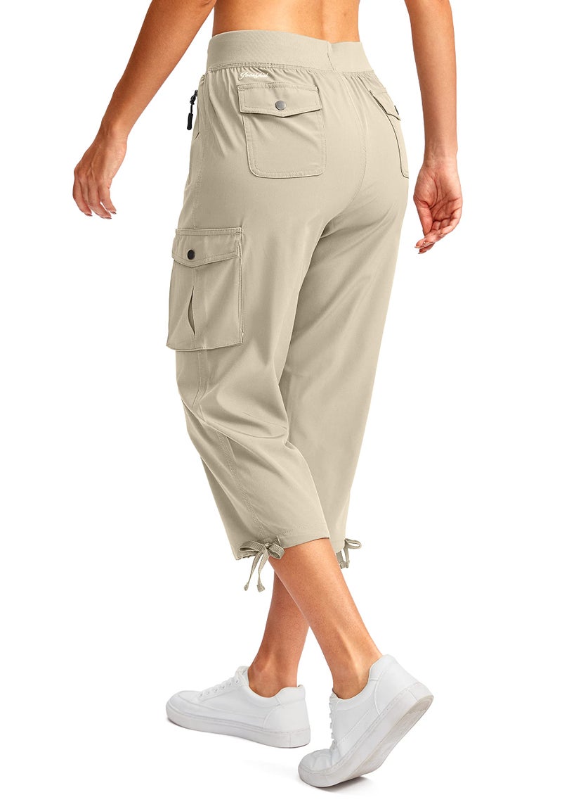 Soothfeel Women's Cargo Capris Pants with 6 Pockets Lightweight Quick Dry Travel Hiking Summer Pants for Women Casual (Khaki, L) - Image 2