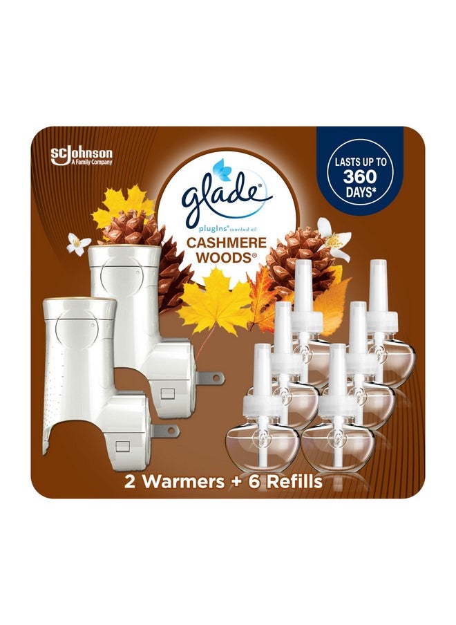 Glade Glade PlugIns Air Freshener Starter Kit, Scented and Essential Oils for Home and Bathroom, Cashmere Woods, 4.02 Fl Oz, 2 Warmers and 6 Refills  - Image 1
