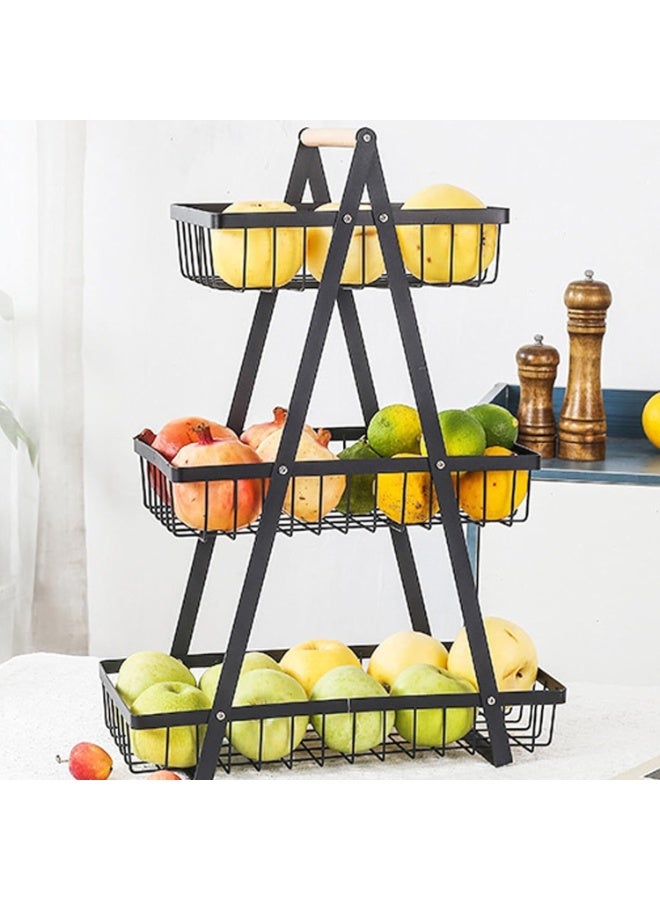 DubaiGallery 3-Tier Metal Fruit Basket Stand with Wooden Handle, Heavy-Duty Storage Rack for Kitchen Counter, Vegetables, Fruits, Snacks & Pantry Organization – Detachable Wire Baskets, Space-Saving Design for Home, Dining & Farmhouse Décor - Image 3