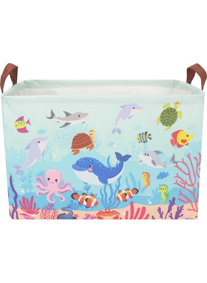 CLOCOR سلة تخزين مستطيلة CLOCOR، حاوية تخزين قابلة للطي من القماش، صندوق ألعاب مقاوم للماء مع مقابض، سلة هدايا (تحت البحر) - Image 1