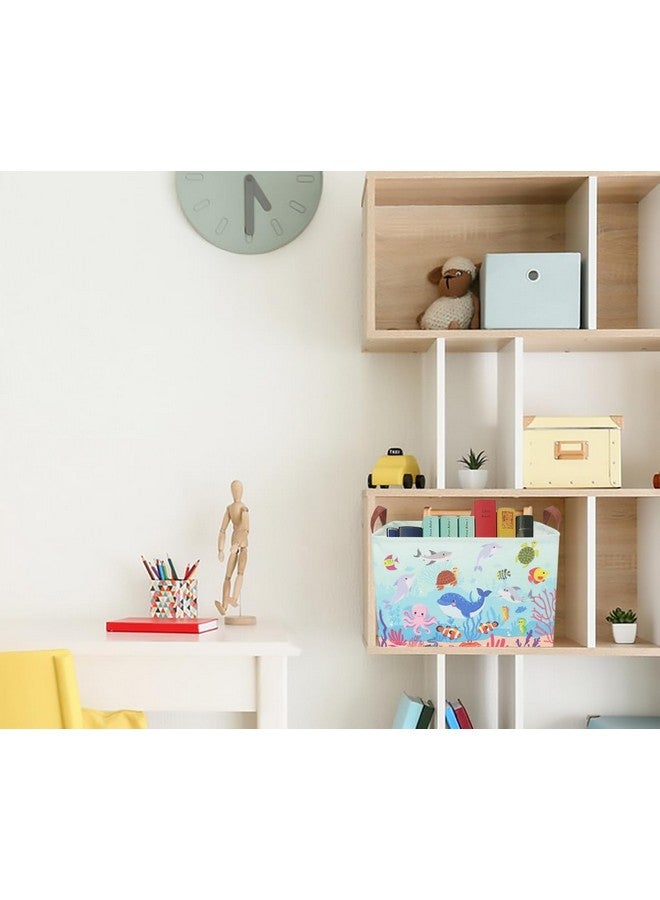 CLOCOR سلة تخزين مستطيلة CLOCOR، حاوية تخزين قابلة للطي من القماش، صندوق ألعاب مقاوم للماء مع مقابض، سلة هدايا (تحت البحر) - Image 5