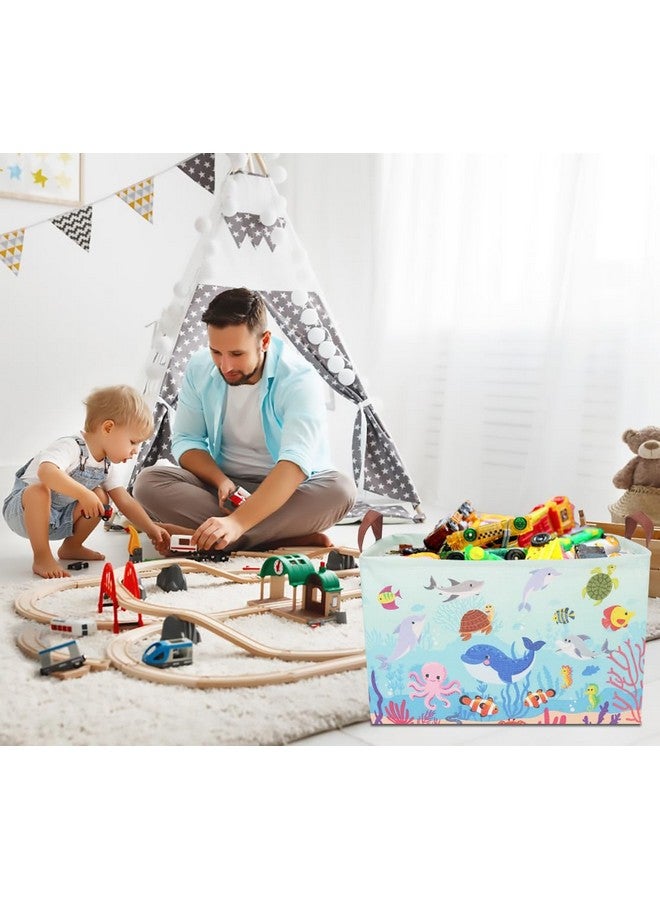 CLOCOR سلة تخزين مستطيلة CLOCOR، حاوية تخزين قابلة للطي من القماش، صندوق ألعاب مقاوم للماء مع مقابض، سلة هدايا (تحت البحر) - Image 3