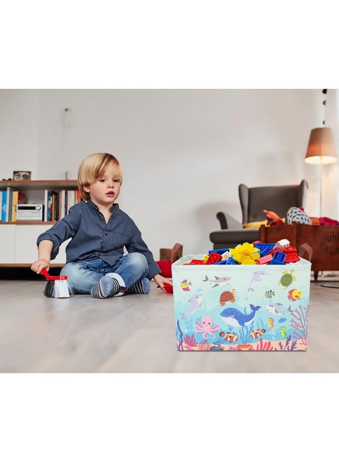 CLOCOR سلة تخزين مستطيلة CLOCOR، حاوية تخزين قابلة للطي من القماش، صندوق ألعاب مقاوم للماء مع مقابض، سلة هدايا (تحت البحر) - Image 2