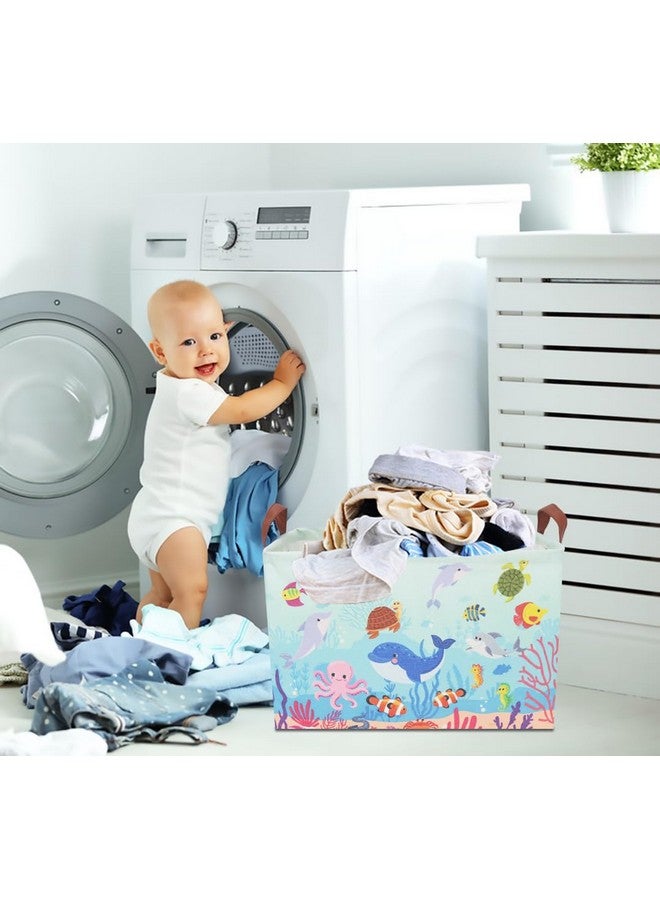 CLOCOR سلة تخزين مستطيلة CLOCOR، حاوية تخزين قابلة للطي من القماش، صندوق ألعاب مقاوم للماء مع مقابض، سلة هدايا (تحت البحر) - Image 4