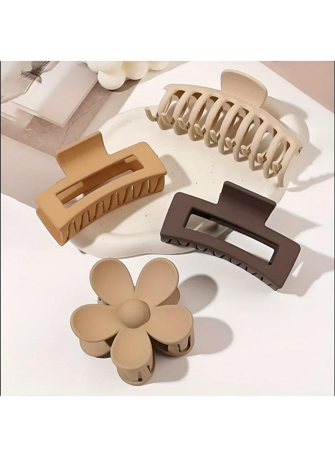 Bakefy- 4 pcs Large Frosted Hair Claws, Assorted Matte Non-Slip Hair Clips, Strong Grip Clips For Thick Hair, Versatile Styles Hair Accessories For Sports, Makeup, And Gift Occasions - Image 1