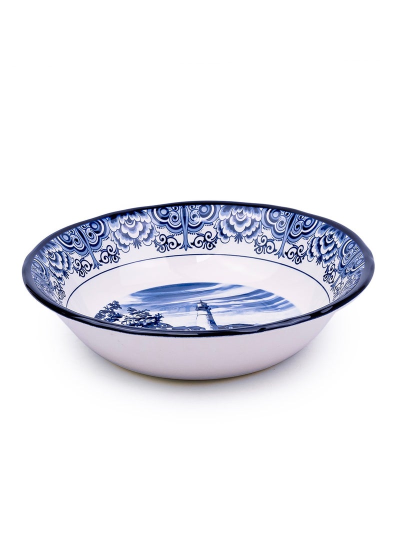 Claytan Lighthouse Blue Pattern 9-Inch Ceramic Salad Bowl (White, Set of 1) - Image 2