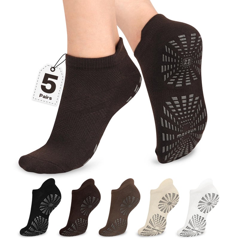unenow 5 Pairs Pilates Socks for Women Non Slip Socks with Grips for Yoga Hospital Barre Barefoot - Image 1