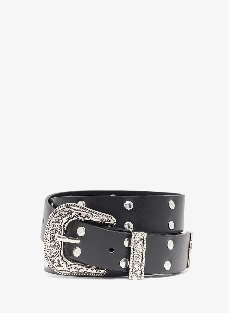 Ginger Silver Rivet Detail Belt
