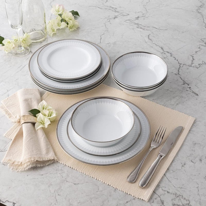 Noritake Silver Colonnade 12Piece Set in White - Image 3