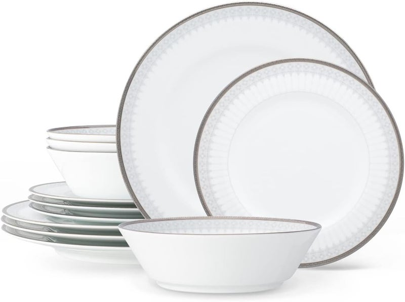 Noritake Silver Colonnade 12Piece Set in White - Image 1