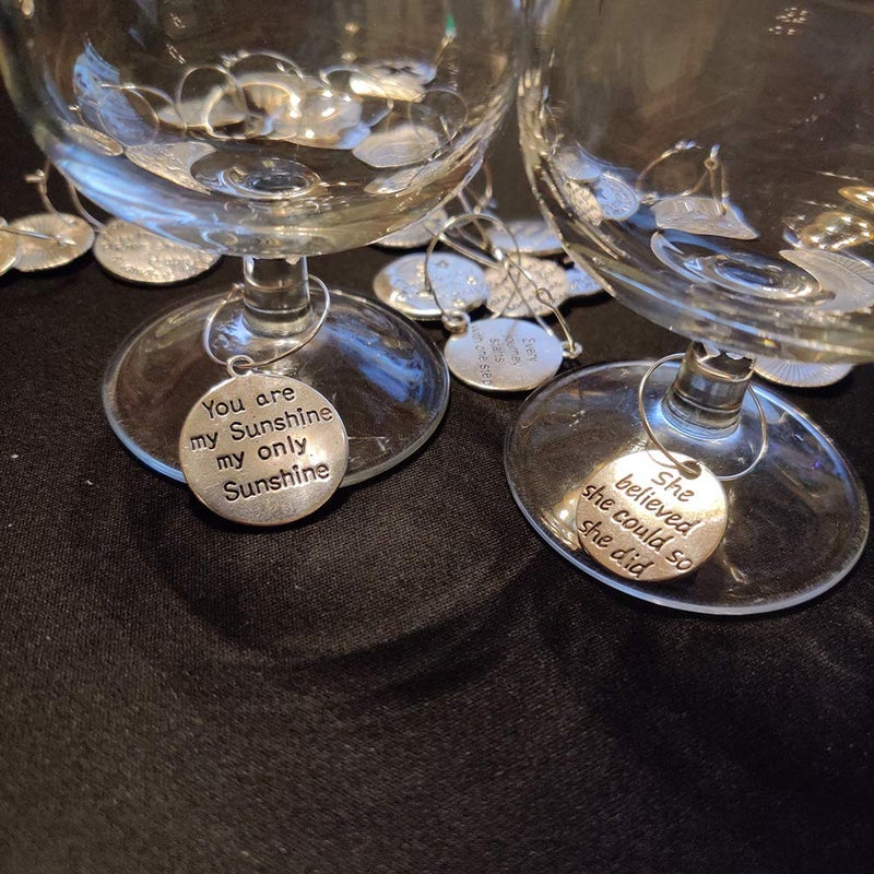 CNYMANY 20 pcs Wine Glass Charms, Inspiration Text Themed Goblet Drink Markers Tags with Buckle Design for Wine Cocktail Champagne Tasting Party Favors Decoration Supplies Gifts - Image 4