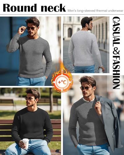 Riyiper 3 Pack Men's Ribbed Thermal Shirts Crew Neck Long Sleeve Tops Winter Stretchy Slim Basic Undershirt(Black, Gray, Light Gray,XL) - Image 5