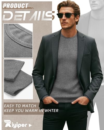 Riyiper 3 Pack Men's Ribbed Thermal Shirts Crew Neck Long Sleeve Tops Winter Stretchy Slim Basic Undershirt(Black, Gray, Light Gray,XL) - Image 3