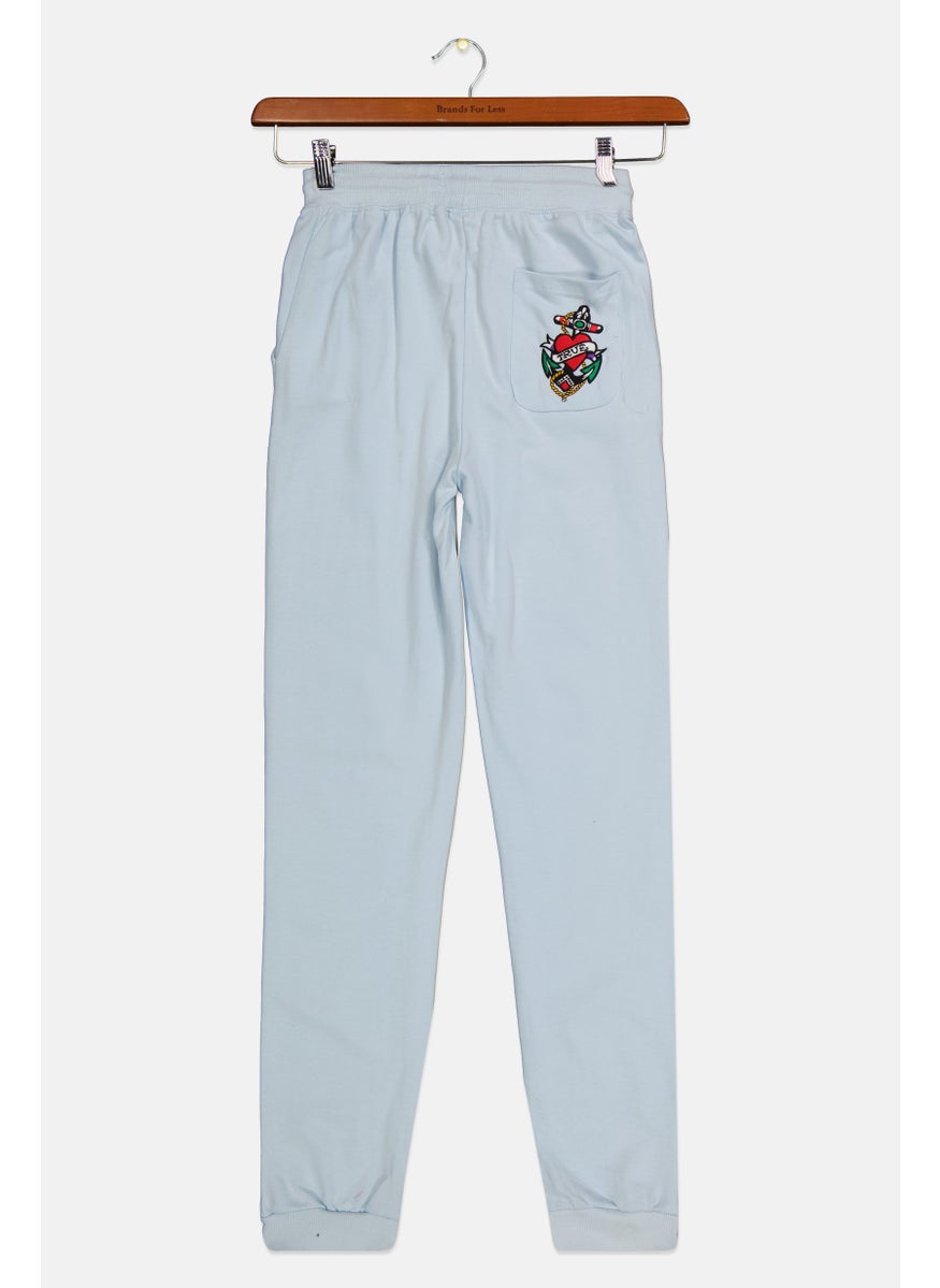 Ed Hardy - Kids Boy Embroidered Logo Drawstring Jogger Pants, Light Blue - Image 1