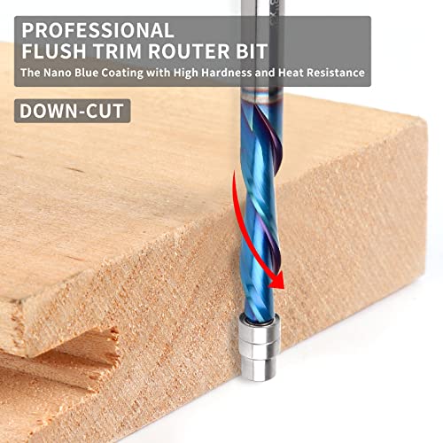 EANOSIC Downcut Spiral Flush Trim Router Bit, 1/4 Inch Shank Solid Carbide Flush Trim Router Bits Spiral with Nano Coated by EANOSIC (1/4" Shank Down-Cut) - Image 3