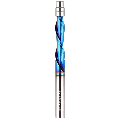 EANOSIC Downcut Spiral Flush Trim Router Bit, 1/4 Inch Shank Solid Carbide Flush Trim Router Bits Spiral with Nano Coated by EANOSIC (1/4" Shank Down-Cut) - Image 1