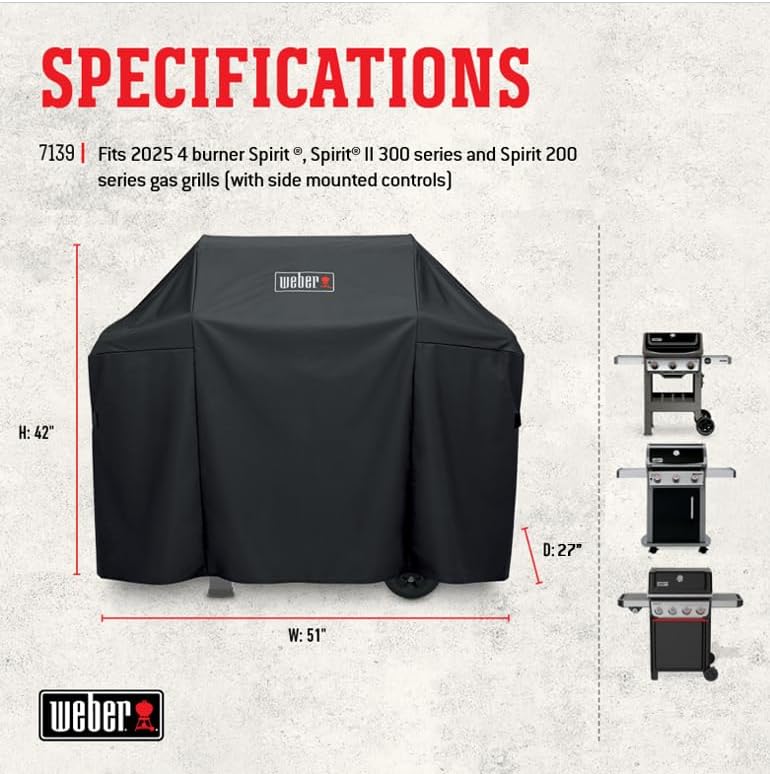 Weber Premium Outdoor Grill Cover, Water-Resistant, Compatible with Large Spirit Series Gas Grills, Black - Image 2